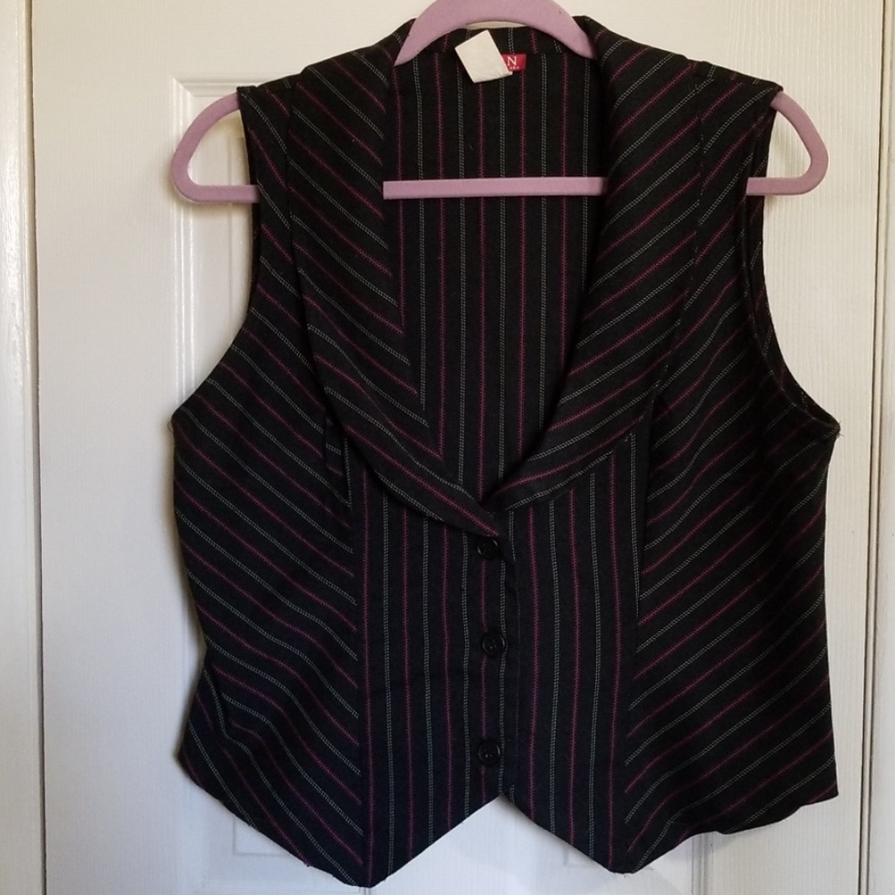 Libian Black Pinstripe Vest with Pink Stripes